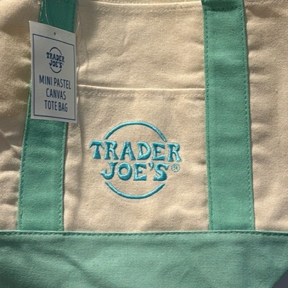 NWT! Trader Joe's Mini Pastel Canvas Tote Green - Picture 2 of 2